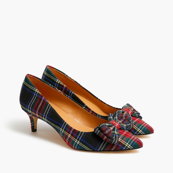 NEW! J. Crew Esme Black Plaid Tartan Kitten Heels Pump with Bow NWT - Picture 6 of 7